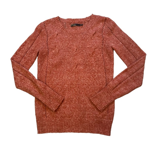 Prana Heathered Coral Orange Cable Knit Pullover Long Sleeve Sweater, Sz L - Picture 9 of 12